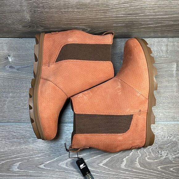 NWT Sorel Joan of Arctic Chelsea Wedge II Women’s Sz 10 Teak Brown Suede Boots - Picture 10 of 11